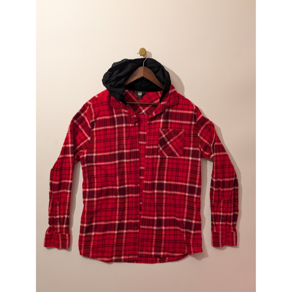 Vision Street Wear Hooded Flannel Mens Large Red Plaid Excellent Skater Grunge